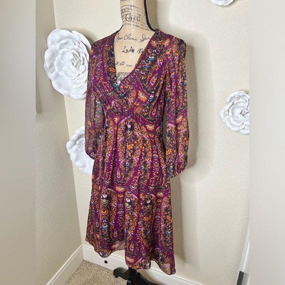 Jessica Simpson Brown & Purple Floral Size 6 High Low Dress - Picture 3 of 13